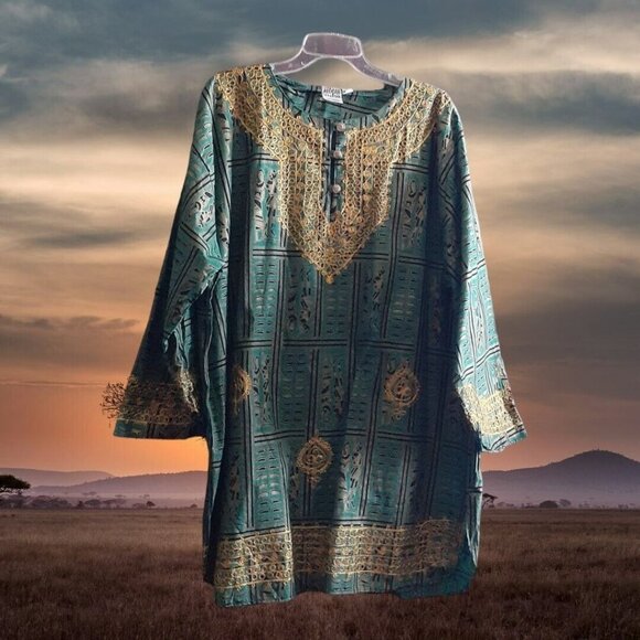 Unisex Dashiki African Star Gold Thread One Size Drum Circle Boho Performance - Picture 1 of 15